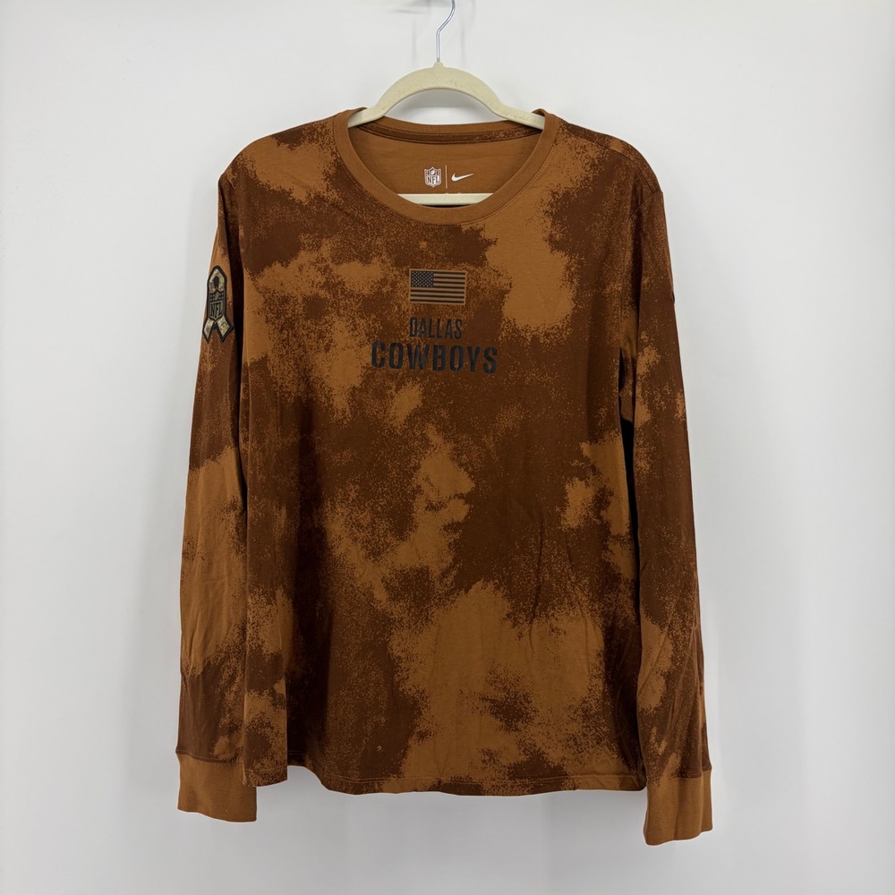 Nike Mens XL Brown Dallas Cowboys Long Sleeve Salute to Service Acid Wash Shirt